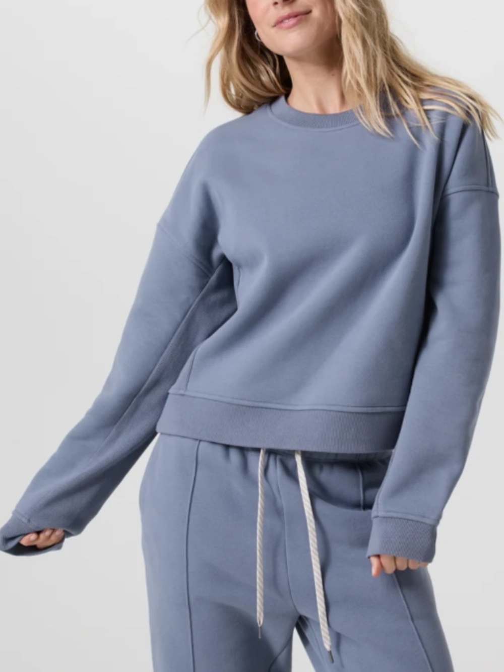 Vuori Restore Rib Crew Pullover Fleece Sweatshirt, Blue Heron, Size Medium